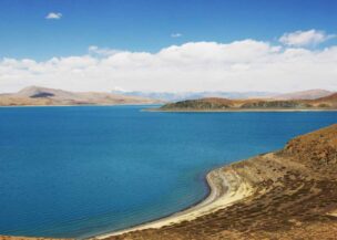 a view from the lake side of Mansarovar